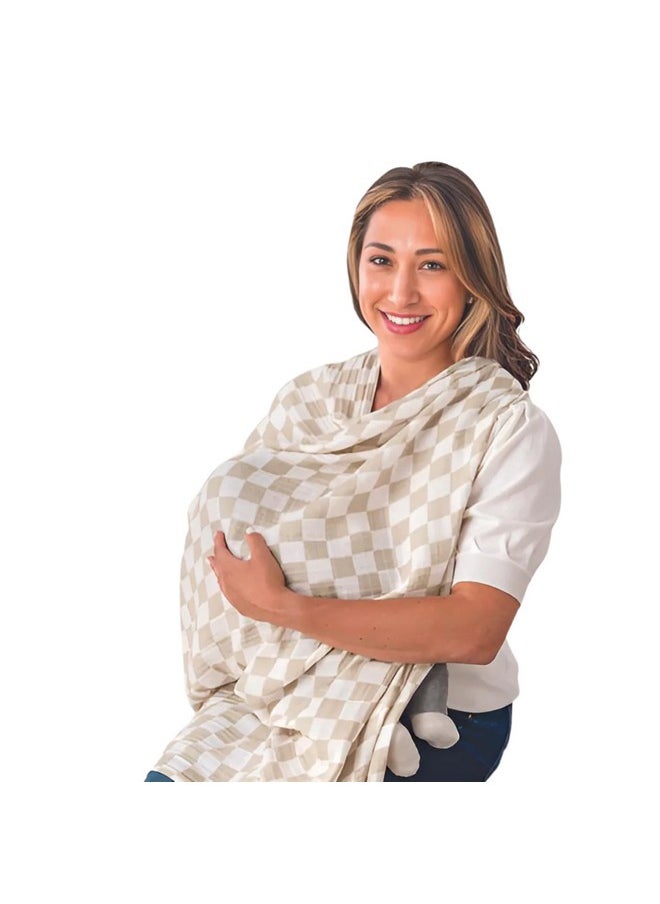 Itzy Ritzy Itzy Ritzy Breastfeeding Boss Multi-Use Cover - A Nursing Cover, Swaddle, Car Seat Cover, Tummy Time Mat & Burp Cloth All in One - Made of Soft Muslin Fabric & Measures 47” x 47” (Checkerboard)  - Image 1