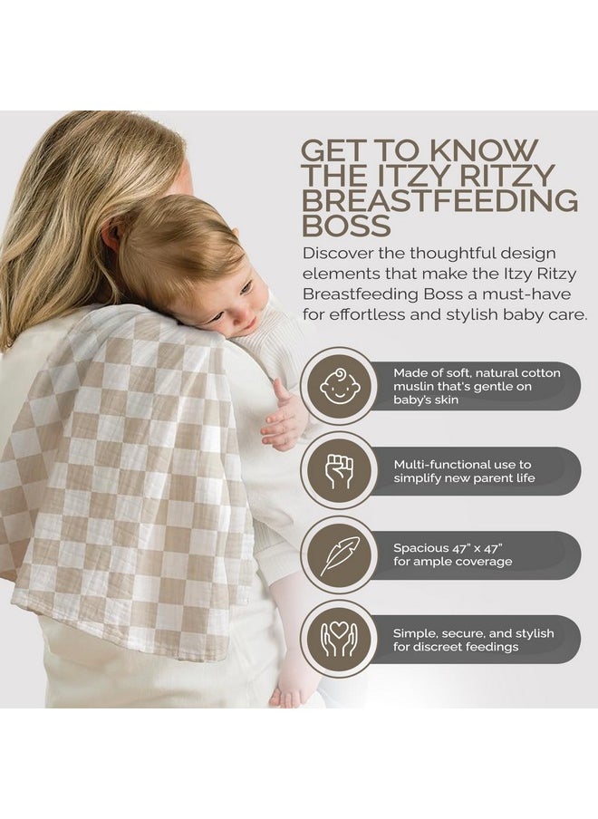 Itzy Ritzy Itzy Ritzy Breastfeeding Boss Multi-Use Cover - A Nursing Cover, Swaddle, Car Seat Cover, Tummy Time Mat & Burp Cloth All in One - Made of Soft Muslin Fabric & Measures 47” x 47” (Checkerboard)  - Image 2