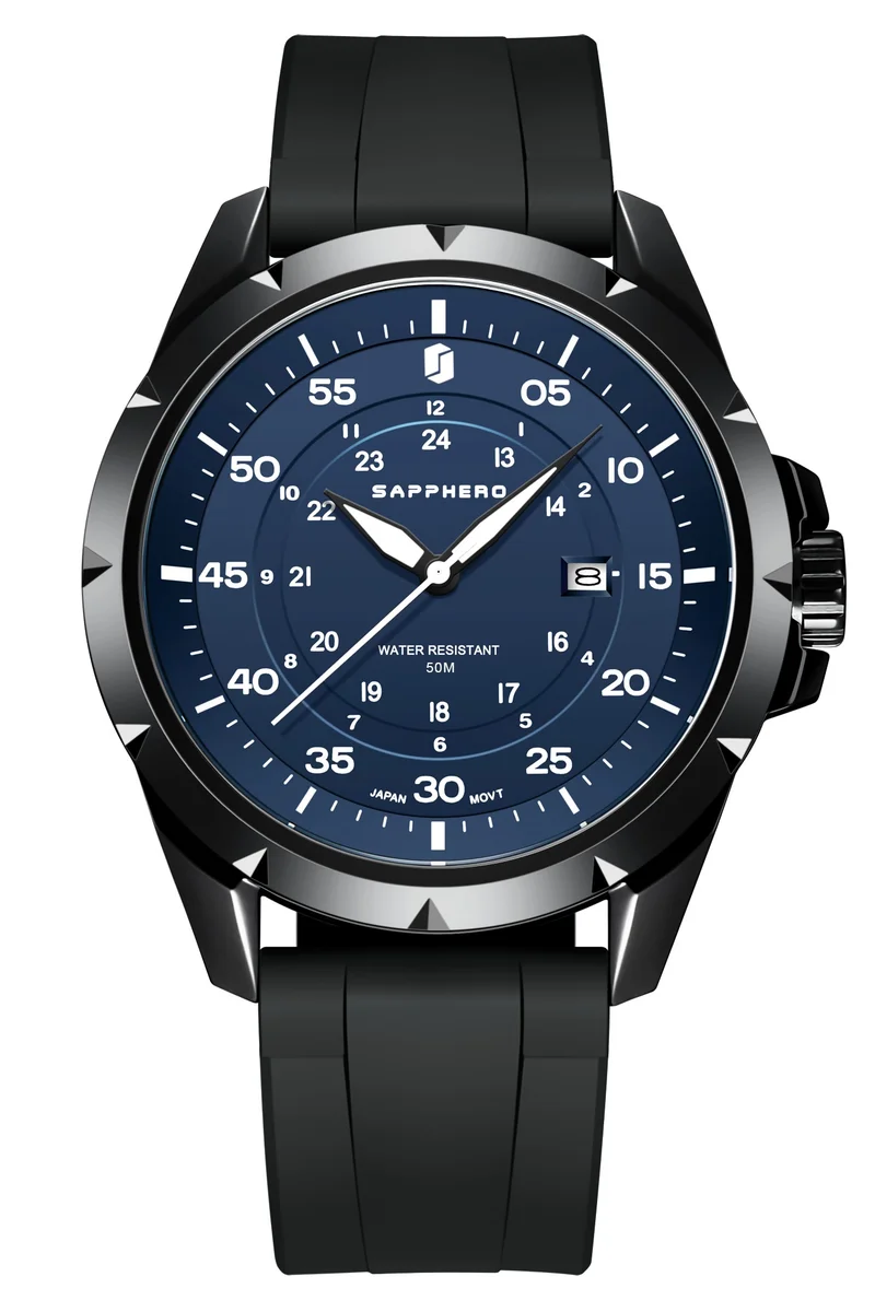 Sapphero  SAPPHERO Men's Silicone Waterproof Watch 5ATM Japanese Quartz Movement Stainless Steel Case Men's Watch Date Design Sport Casual Business Best Gift for Men for Men | Best Price UAE
