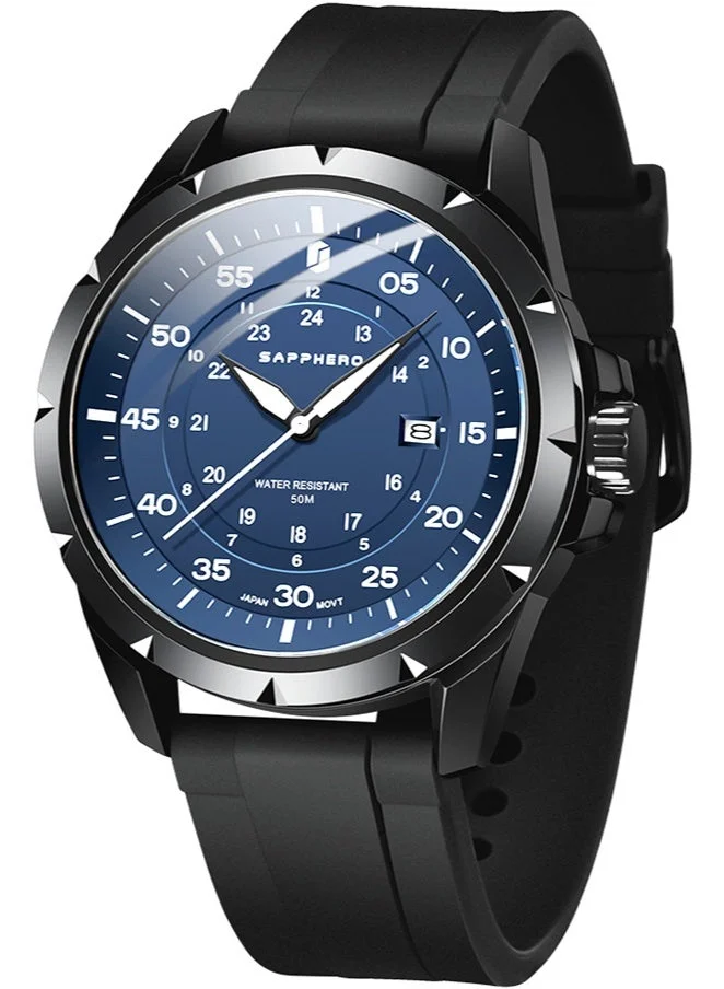 Sapphero SAPPHERO Men's Silicone Waterproof Watch 5ATM Japanese Quartz Movement Stainless Steel Case Men's Watch Date Design Sport Casual Business Best Gift for Men