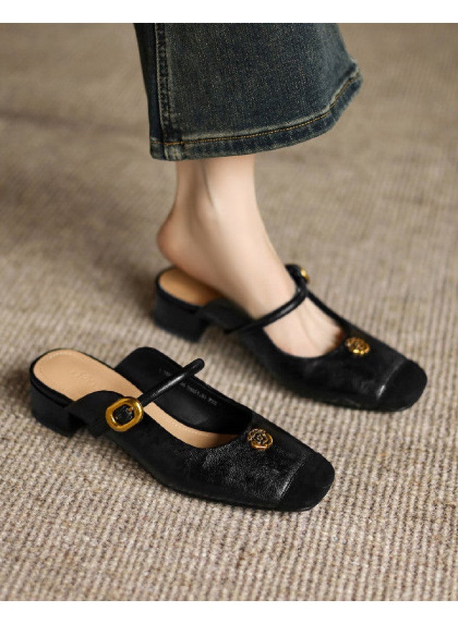 AME Minimalist Camellia Mules 2025 New One-strap Spliced Design Slippers, Wearable Outdoor Women's Shoes - Image 1