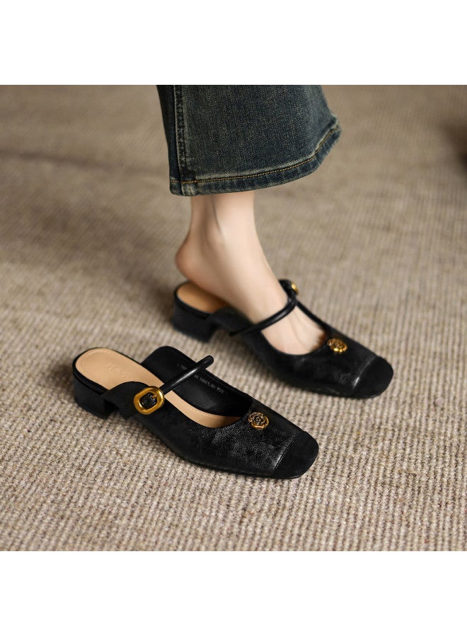 AME Minimalist Camellia Mules 2025 New One-strap Spliced Design Slippers, Wearable Outdoor Women's Shoes - Image 2