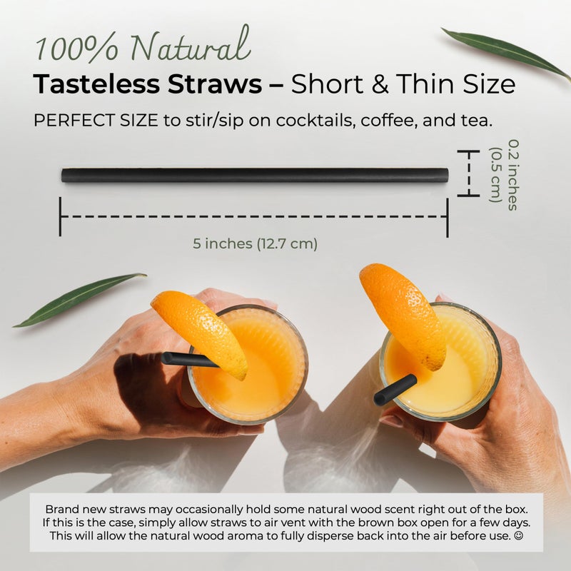 EcoPreps 5â€ Short Biodegradable Bamboo Fiber Cocktail Straws | 200 Count, 100% Compostable, Plastic-Free, Eco-Friendly Drinking Straws | 5-Inch, Heat-Resistant PHA Coffee and Cocktail Stirrers (Black) - Image 4