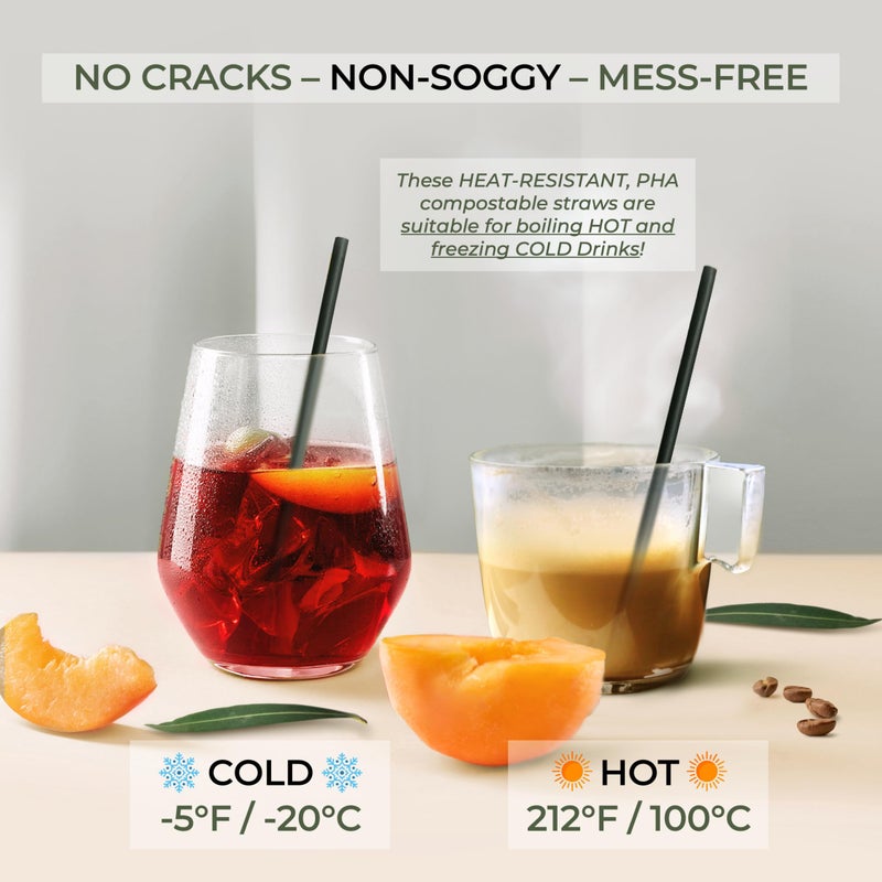 EcoPreps 5â€ Short Biodegradable Bamboo Fiber Cocktail Straws | 200 Count, 100% Compostable, Plastic-Free, Eco-Friendly Drinking Straws | 5-Inch, Heat-Resistant PHA Coffee and Cocktail Stirrers (Black) - Image 5