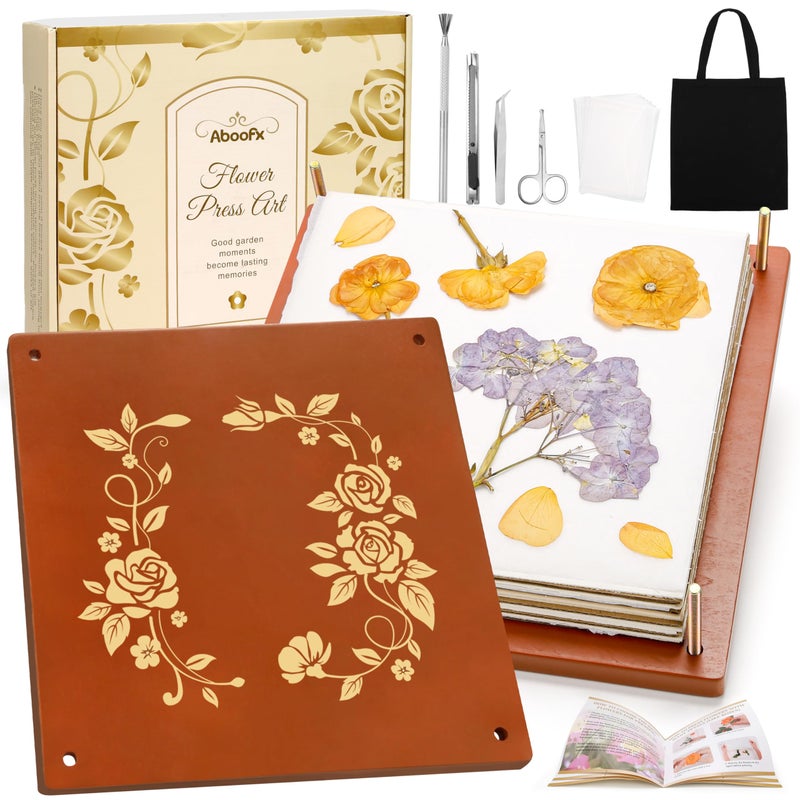 Aboofx Extra Large Wooden Flower Press Kit with Carrying Bag, 10 Layers 10" x 10" Flower Pressing Kit DIY Arts and Craft Kit for Kids and Adults, DIY Pressed Flower Plant Preservation Kit - Image 1
