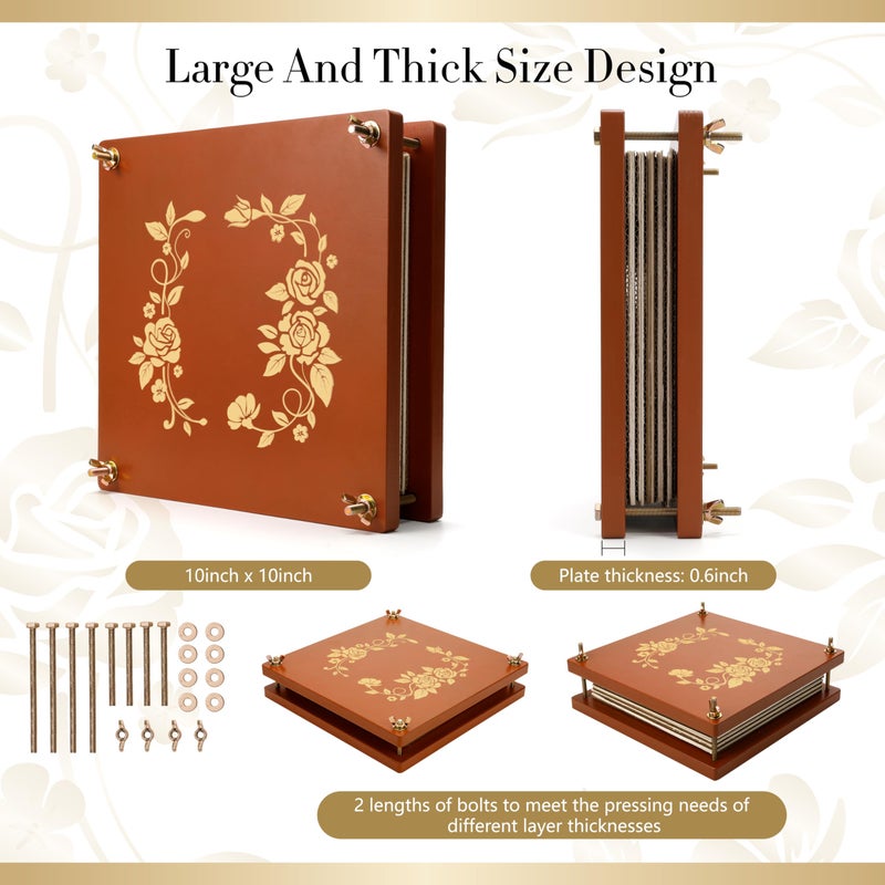Aboofx Extra Large Wooden Flower Press Kit with Carrying Bag, 10 Layers 10" x 10" Flower Pressing Kit DIY Arts and Craft Kit for Kids and Adults, DIY Pressed Flower Plant Preservation Kit - Image 3