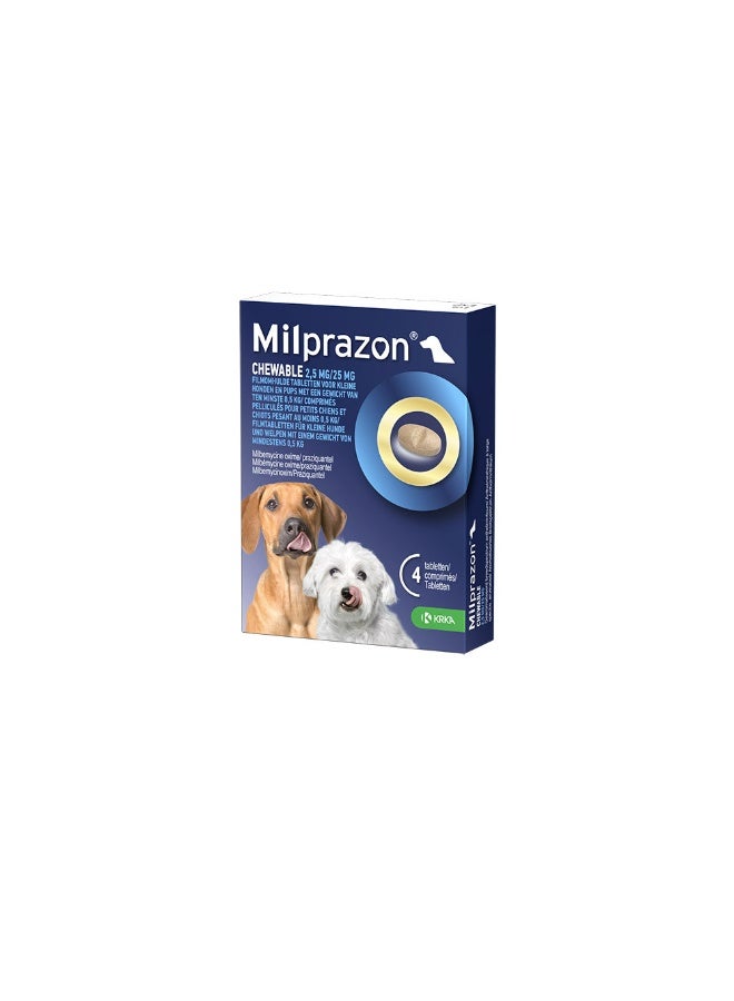 KRKA Milprazon, Broad Spectrum Anti-Parasite Tasty Chewable Tablets  for  for Small Dogs & Puppies, Strip(4 Tablets 2.5 mg/25 mg) From Varmacy - Image 1