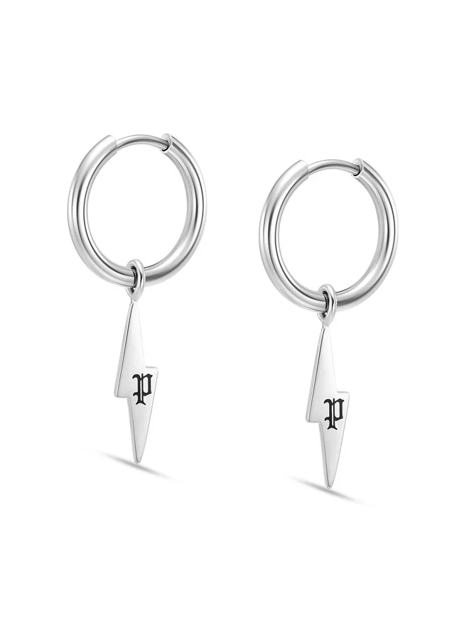 بوليس Strike Lightning Drop Earrings  Stainless Steel Hoops with Bold Rock â€˜nâ€™ Roll Vibes