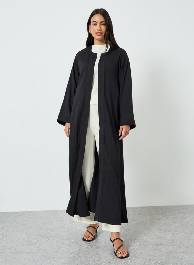Amirah Black Plain Open Front Abaya - Image 3