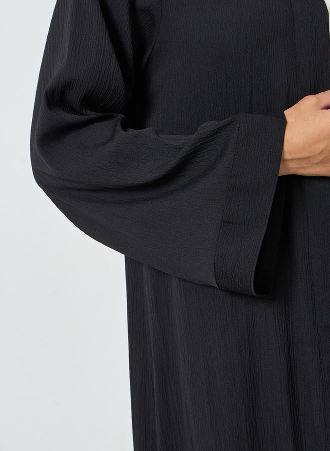 Amirah Black Plain Open Front Abaya - Image 4