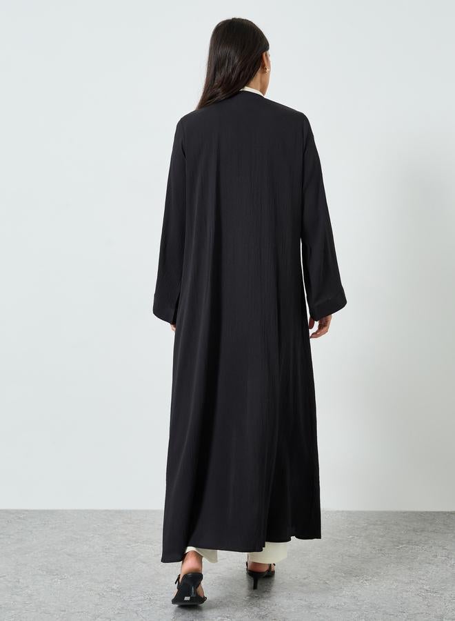 Amirah Black Plain Open Front Abaya - Image 5