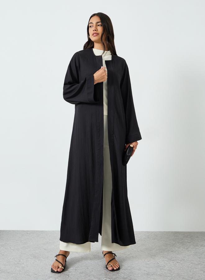 Amirah Black Plain Open Front Abaya - Image 1