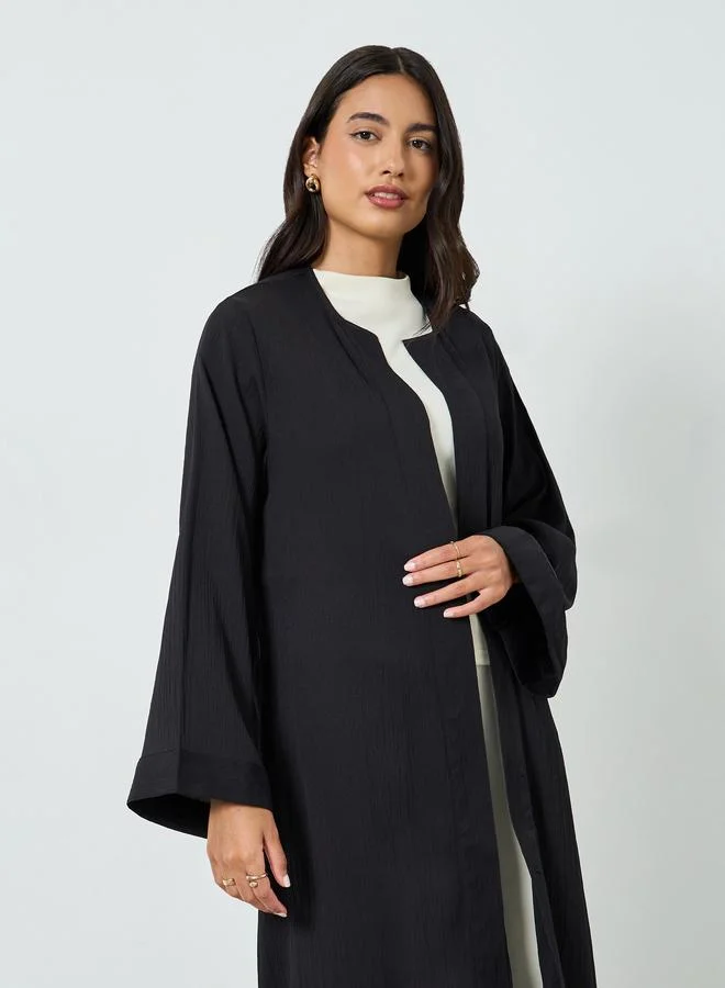 Amirah Black Plain Open Front Abaya
