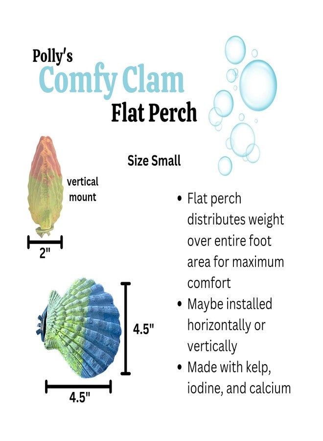 Polly's Comfy Clam Parrot Cage Flat Bird Perch for Macaws, Parakeets, Cockatiels, African Greys, Amazons and More (Blue/Yellow, Small) - Image 4