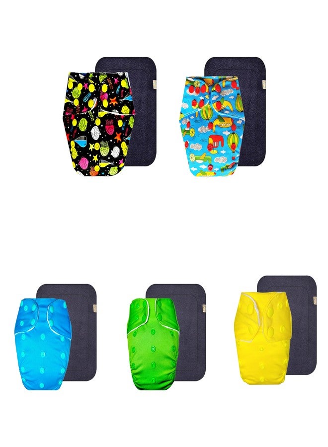 حفاضات قماشية فاخرة من دمبلدو مع حشوة سوداء (عبوة من 5) | ناعمة ولطيفة | قابلة لإعادة الاستخدام والغسل | أزرار كبس قابلة للتعديل | تغيير حفاضات بدون قلق | من 3 أشهر إلى 3 سنوات | للجنسين - Image 1