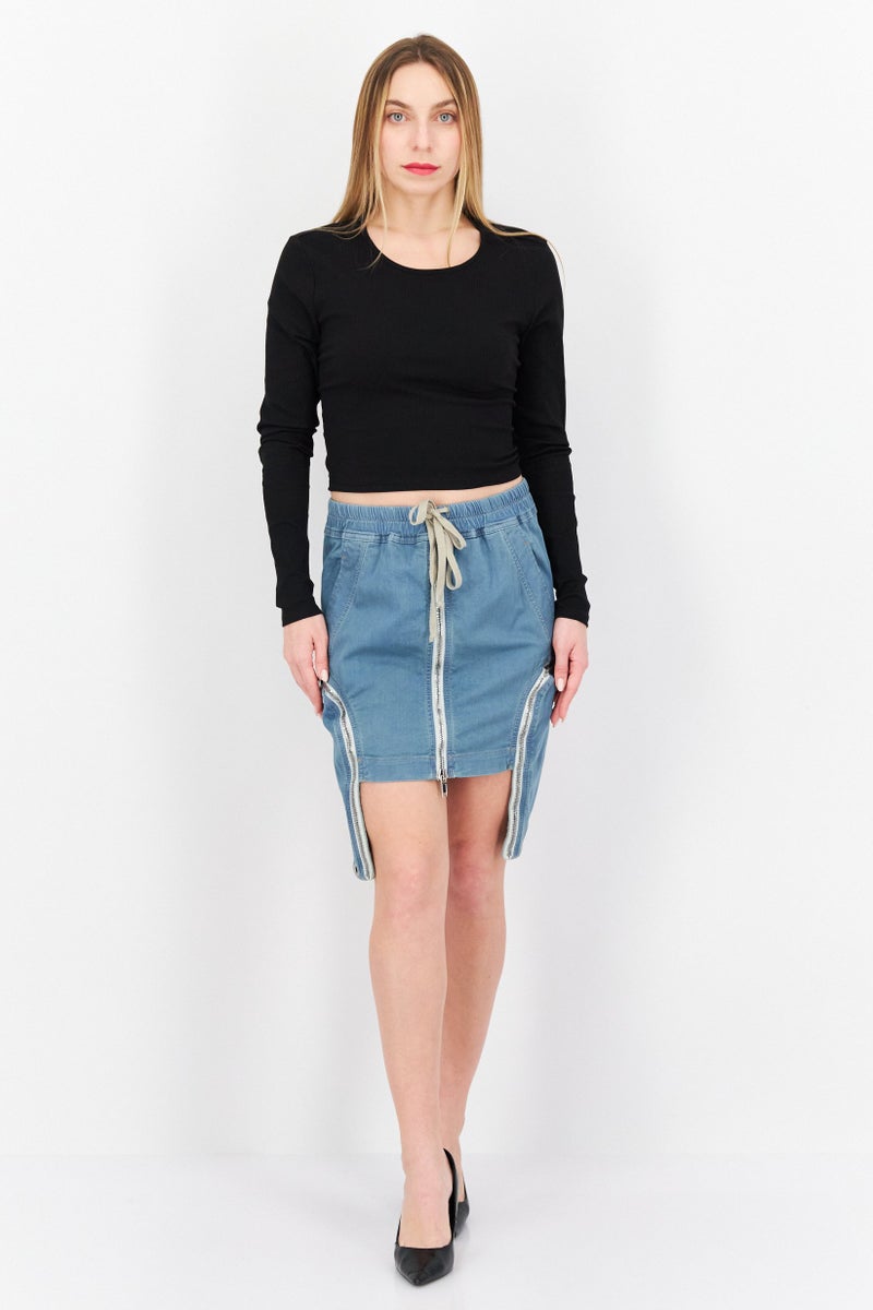 DRKSHDW Women Chambray Mini Denim Skirt, Blue Wash - Image 4