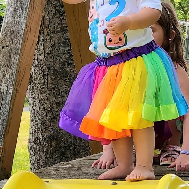 BGFKS Girls Layered Tulle Rainbow Tutu Skirt Sets,Toddler Girl Skirt with Linging,Hairbow and Socks. - Image 2