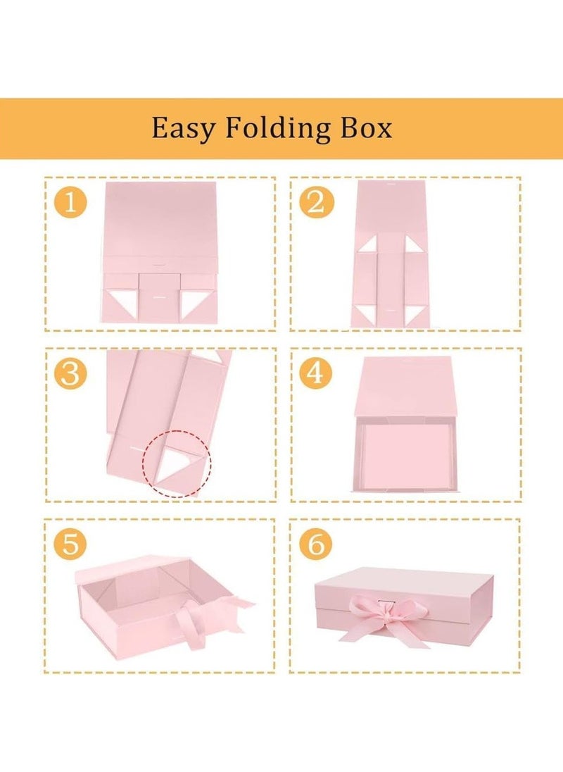 TecV Luxury Magnetic Gift Box, Pink Medium Gift Box with Ribbon, Folding Gift Box for Presents With Magnetic Lid, Suitable for Festival, Birthday, Anniversary, 26x19x8 cm  - Image 2