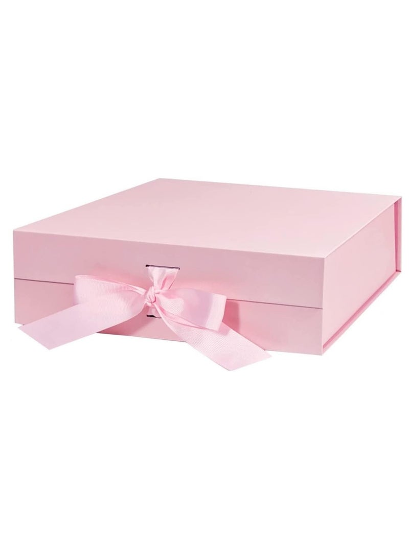 TecV Luxury Magnetic Gift Box, Pink Medium Gift Box with Ribbon, Folding Gift Box for Presents With Magnetic Lid, Suitable for Festival, Birthday, Anniversary, 26x19x8 cm  - Image 1