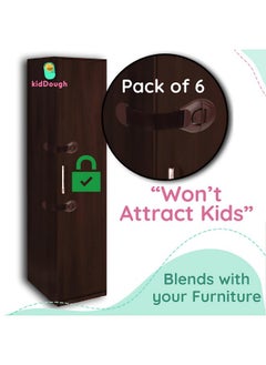 KidDough Furniture Safety Locks For Kids - Pack Of 6 Brown Locks, Child Safety Locks For Drawers, Cabinets, Fridge, Cupboard Lock, Baby Proofing Product, Strong And Adhesive Safety Locks  - Image 3