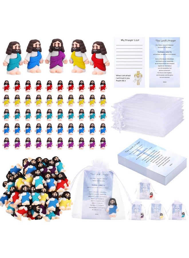 Bememo Bememo 150 Pcs Mini Jesus Figurines Toys Bulk 50 Organza Bag 50 Bible Verse Card 50 Jesus Doll Religious Christian Gifts First Communion Sunday Baptism to Hide and Seek for Easter Egg Stuffer - Image 1