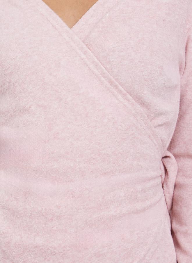 Styli Pink Plain Long Sleeve Wrap Knit Top - Image 4