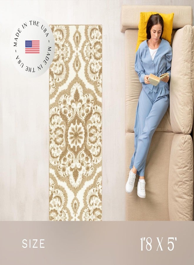 مابلز راغز سجادة ممر فيفيان ميداليون من مابلز روجز - صنع في الولايات المتحدة الأمريكية - قابلة للغسل، مانعة للانزلاق، سجادة داخلية للممرات والمطابخ وغرف الغسيل، 1'8 × 5''، بيج - Image 3