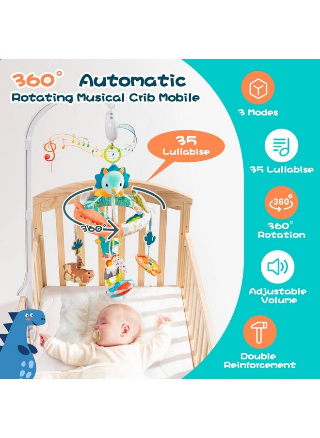 Jollybaby Nursery Baby Automatic Rotating Dinosaur Crib Mobile Toy With Music Box & Arm, Montessori Sensory Musical Hanging Toy For Bassinet, Newborn Clip On Crib Mobile Soother Toy Gift, Polyester  - Image 1