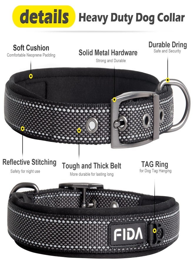 Fida Heavy Duty Dog Collar, Ultra Comfortable Soft Neoprene Padded, Adjustable Reflective Nylon Pet Collar with Durable Metal Belt Buckle for Small Breeds (S, Black) - Image 3