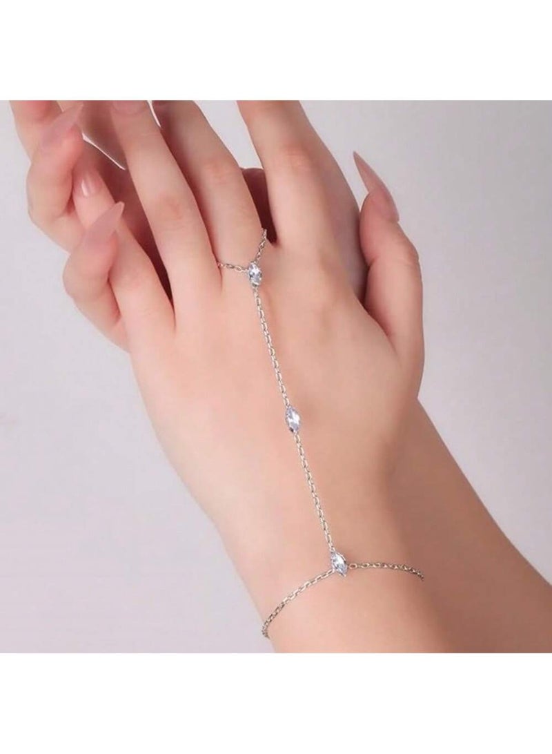 Dainty Silver Hand Chain Bracelet Hand Jewelry For Women Adjustable Rhinestone Star Bracelet Wedding Bracelets For Brides Trendy Jewelry Accessories - Image 3
