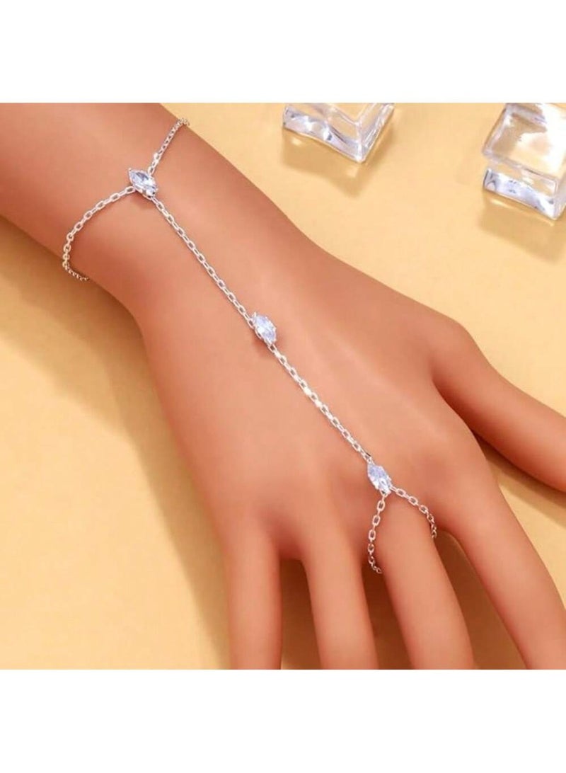 Dainty Silver Hand Chain Bracelet Hand Jewelry For Women Adjustable Rhinestone Star Bracelet Wedding Bracelets For Brides Trendy Jewelry Accessories - Image 5