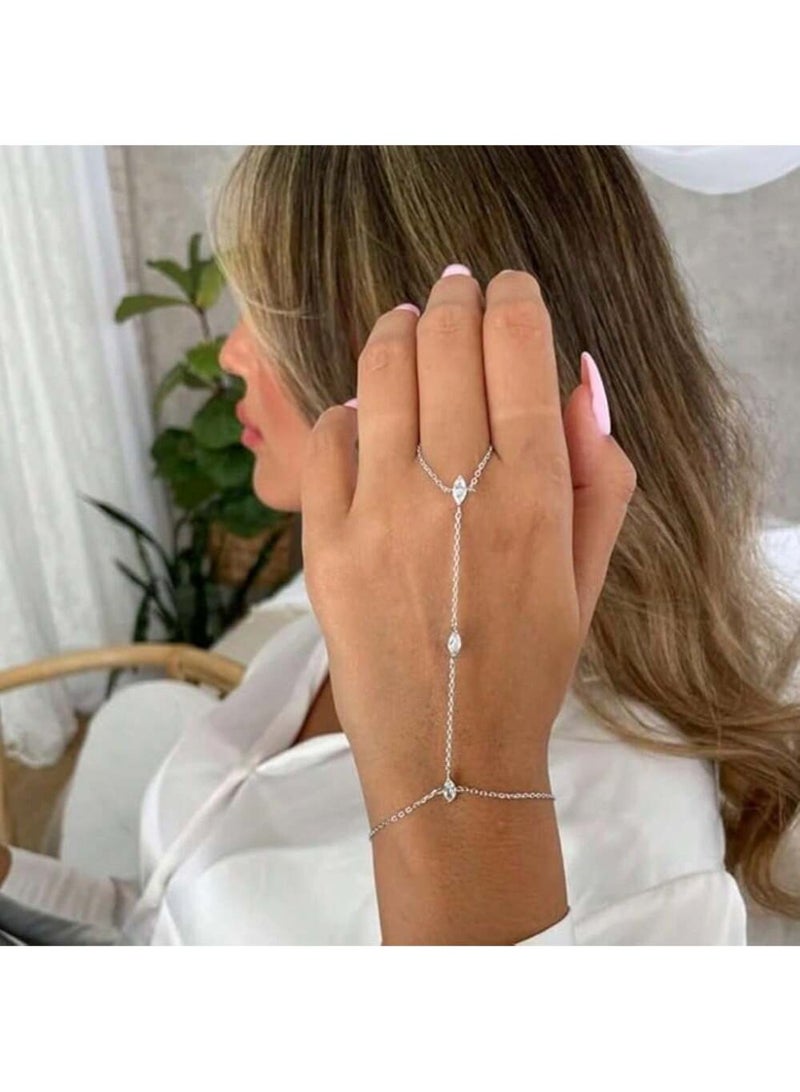 Dainty Silver Hand Chain Bracelet Hand Jewelry For Women Adjustable Rhinestone Star Bracelet Wedding Bracelets For Brides Trendy Jewelry Accessories - Image 4