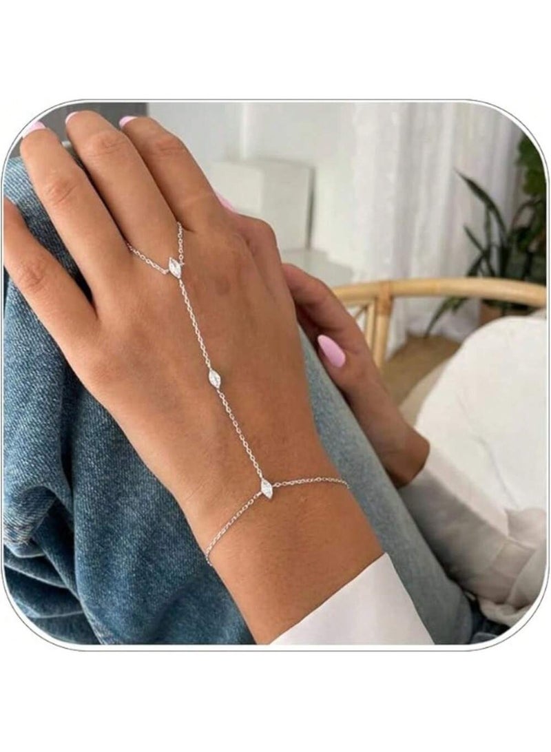 Dainty Silver Hand Chain Bracelet Hand Jewelry For Women Adjustable Rhinestone Star Bracelet Wedding Bracelets For Brides Trendy Jewelry Accessories - Image 1