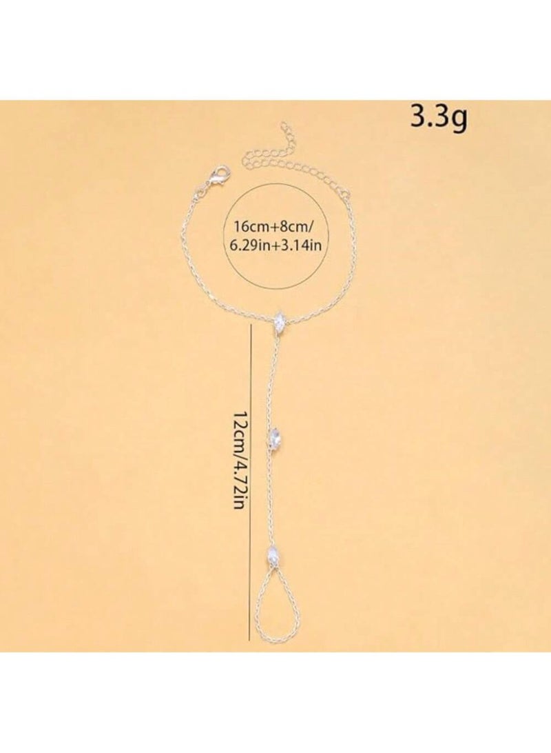 Dainty Silver Hand Chain Bracelet Hand Jewelry For Women Adjustable Rhinestone Star Bracelet Wedding Bracelets For Brides Trendy Jewelry Accessories - Image 2