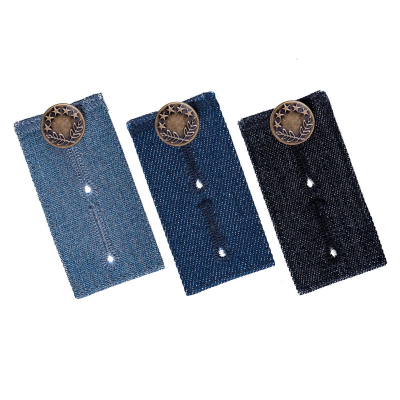 Johnson Smith Waistband Extenders by Johnson  Smith  Button Extender for Pants  Denim Material  Pack of 3 Shades  Premium Metal Buttons  2 Button Holes  Button Extender for Jeans