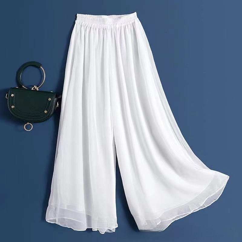 Elegant Chiffon Palazzo Pants for Dance White nine-point pants [pants length 88cm]
