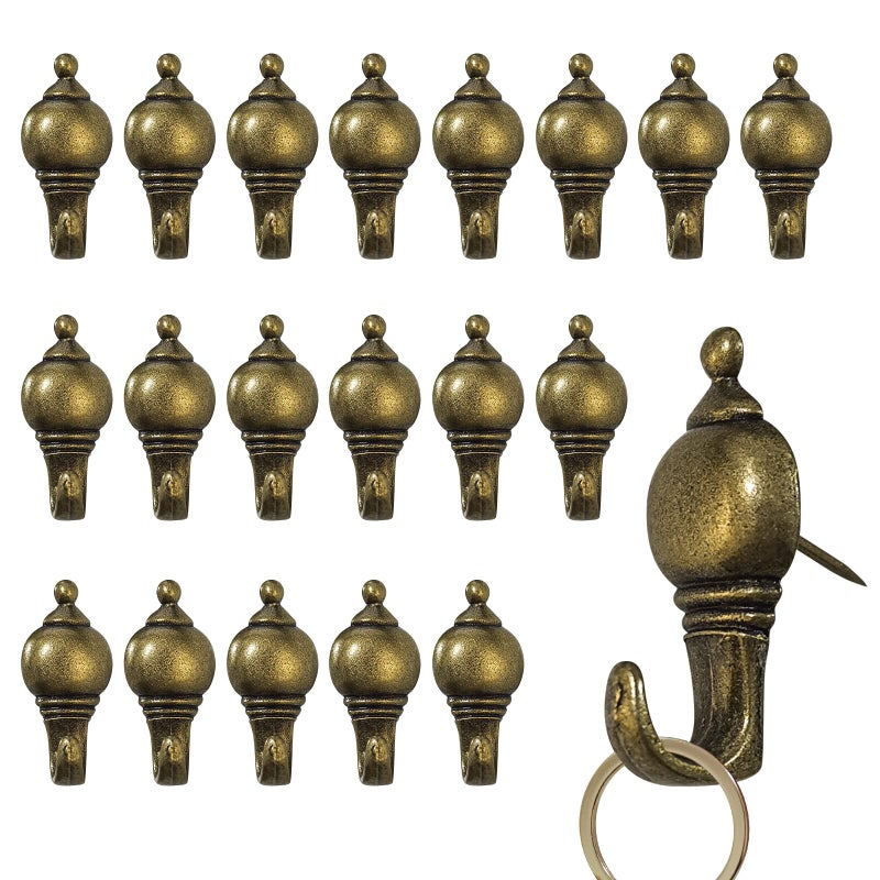 Svaitend 20 Pcs Zinc Alloy Pushpin Hook Hanger Reusable Hanging Hooks Bronze