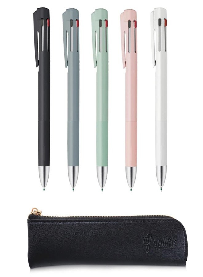QULLITY ZEBRA Blen4+S 0.7mm multifunction Pen (0.7mm Black/Blue/Red/Green and 0.5mm Mechanical Pencil) 5 Colors Set, original Black slim pen case - Image 1