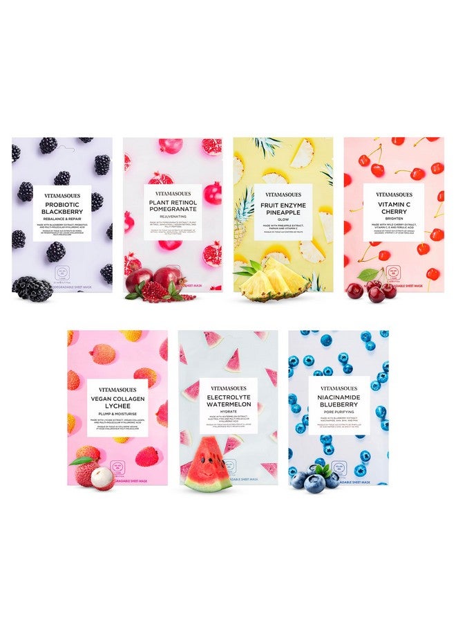 Vitamasques Face Masks Skincare Sheet Kit, 7-Pack - Juicy Collection of Triple-Layer Sheet Facial Masks - Pore Purifying, Brightening, and Hydrating - Image 1