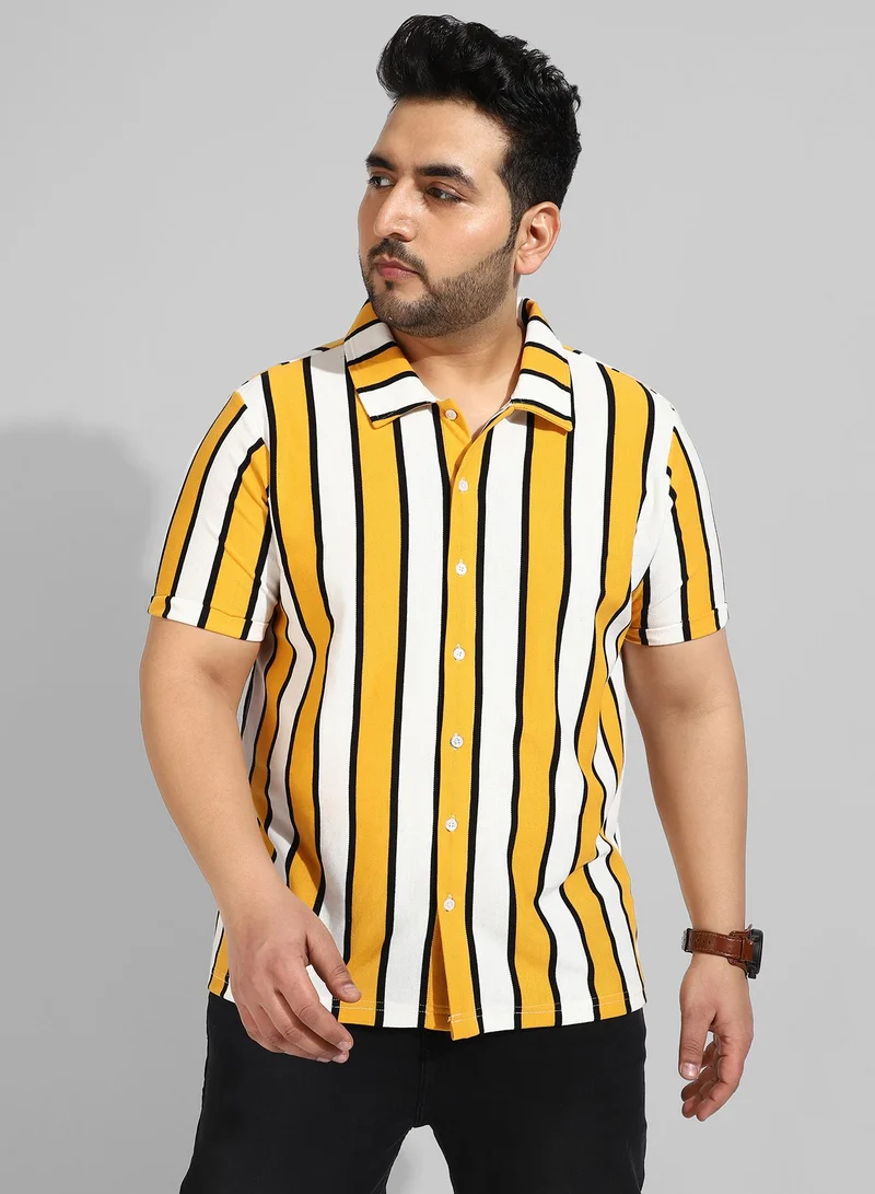 انستافاب بلس قميص كاجوال مخطط باللون الأصفر للرجال