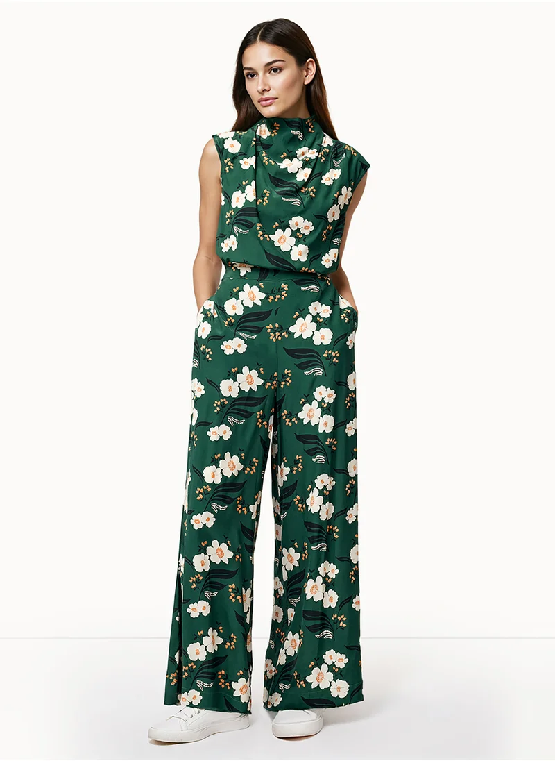 فرنش كونكشن Floral Relaxed Viscose High-Rise Pants