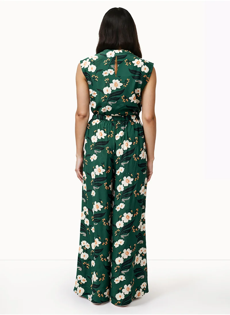 فرنش كونكشن Floral Relaxed Viscose High-Rise Pants