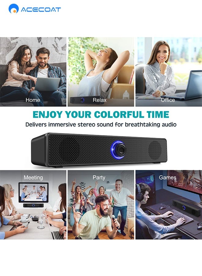 ايسكوت سماعات الكمبيوتر، شريط صوت سلكي 2.0 ستيريو يعمل بمنفذ USB، وصلة مساعدة للتلفزيون 3.5 مم، وصلة مساعدة لأجهزة الكمبيوتر المكتبية، وأجهزة الكمبيوتر المحمولة، وشاشات الكمبيوتر، والهواتف المحمولة - Image 2