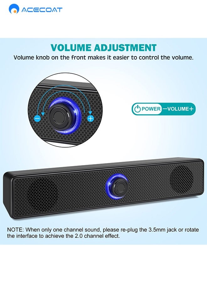 ايسكوت سماعات الكمبيوتر، شريط صوت سلكي 2.0 ستيريو يعمل بمنفذ USB، وصلة مساعدة للتلفزيون 3.5 مم، وصلة مساعدة لأجهزة الكمبيوتر المكتبية، وأجهزة الكمبيوتر المحمولة، وشاشات الكمبيوتر، والهواتف المحمولة - Image 4