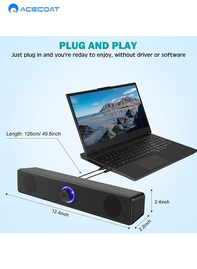 ايسكوت سماعات الكمبيوتر، شريط صوت سلكي 2.0 ستيريو يعمل بمنفذ USB، وصلة مساعدة للتلفزيون 3.5 مم، وصلة مساعدة لأجهزة الكمبيوتر المكتبية، وأجهزة الكمبيوتر المحمولة، وشاشات الكمبيوتر، والهواتف المحمولة - Image 3