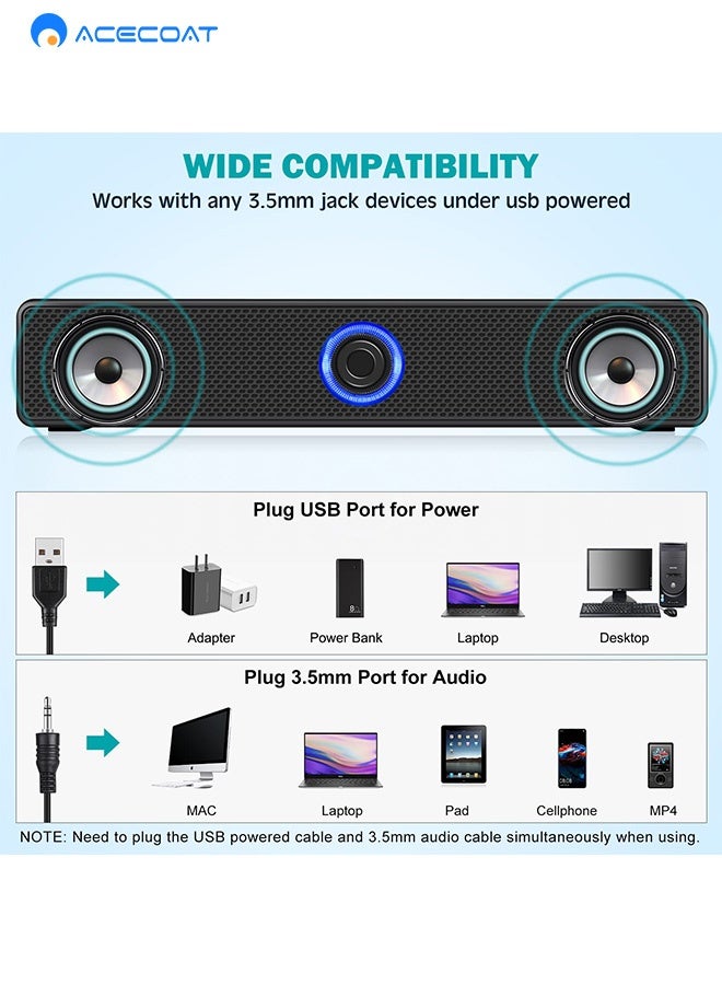ايسكوت سماعات الكمبيوتر، شريط صوت سلكي 2.0 ستيريو يعمل بمنفذ USB، وصلة مساعدة للتلفزيون 3.5 مم، وصلة مساعدة لأجهزة الكمبيوتر المكتبية، وأجهزة الكمبيوتر المحمولة، وشاشات الكمبيوتر، والهواتف المحمولة - Image 5