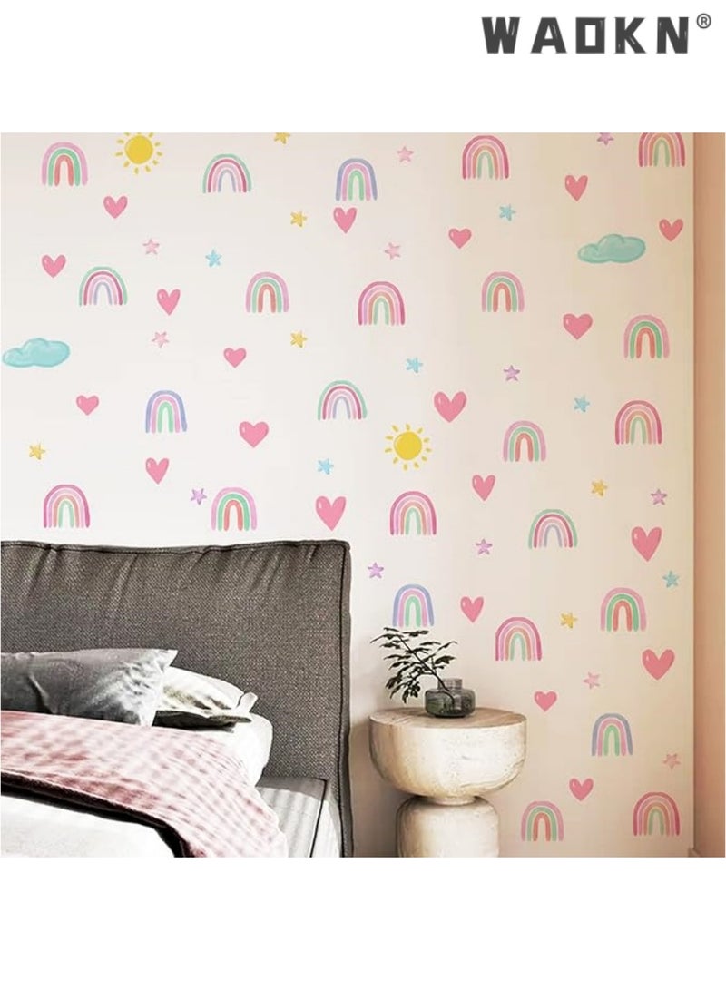 دبليو أيه أو كي أن قوس قزح ديكور غرفة نوم الفتيات ، البوهيمي ملصقات الحائط ، ألوان مائية قوس قزح قلب الشمس نجمة ملصقات الحائط للفتيات الفتيان غرفة نوم الطفل الحضانة ملصقات الحائط ( 72 قطعة ) - Image 1