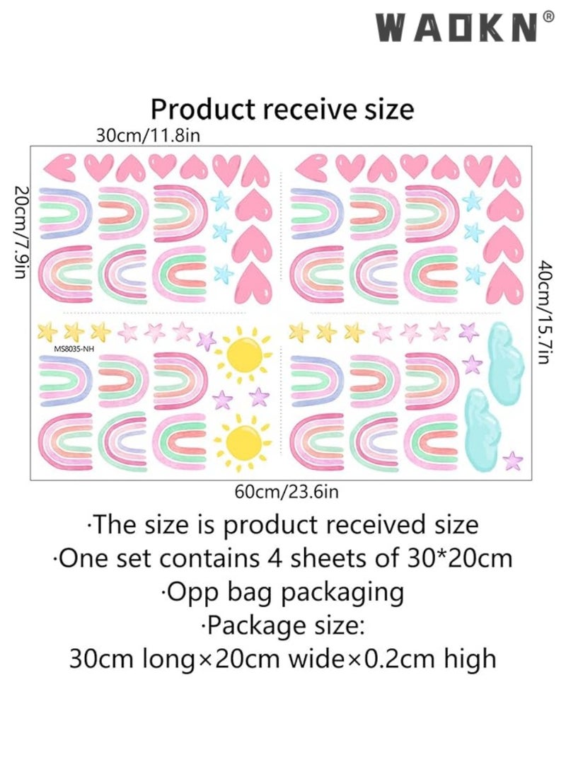 دبليو أيه أو كي أن قوس قزح ديكور غرفة نوم الفتيات ، البوهيمي ملصقات الحائط ، ألوان مائية قوس قزح قلب الشمس نجمة ملصقات الحائط للفتيات الفتيان غرفة نوم الطفل الحضانة ملصقات الحائط ( 72 قطعة ) - Image 2