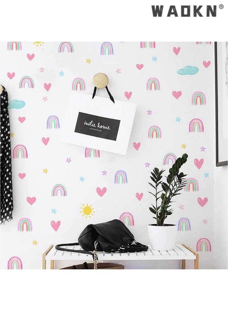 دبليو أيه أو كي أن قوس قزح ديكور غرفة نوم الفتيات ، البوهيمي ملصقات الحائط ، ألوان مائية قوس قزح قلب الشمس نجمة ملصقات الحائط للفتيات الفتيان غرفة نوم الطفل الحضانة ملصقات الحائط ( 72 قطعة ) - Image 3