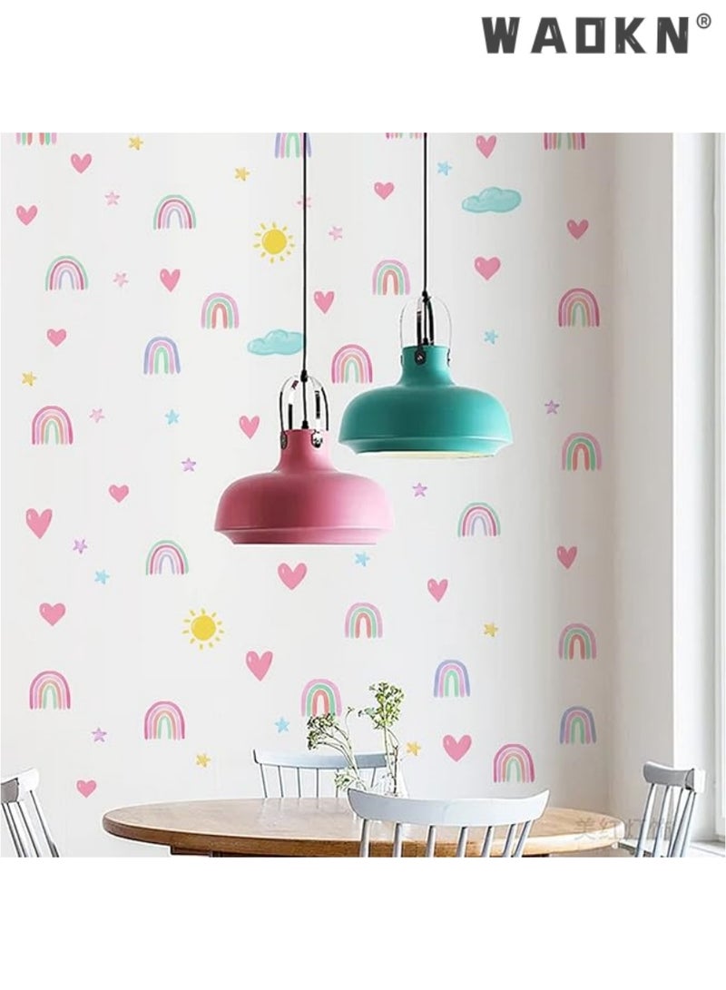 دبليو أيه أو كي أن قوس قزح ديكور غرفة نوم الفتيات ، البوهيمي ملصقات الحائط ، ألوان مائية قوس قزح قلب الشمس نجمة ملصقات الحائط للفتيات الفتيان غرفة نوم الطفل الحضانة ملصقات الحائط ( 72 قطعة ) - Image 4